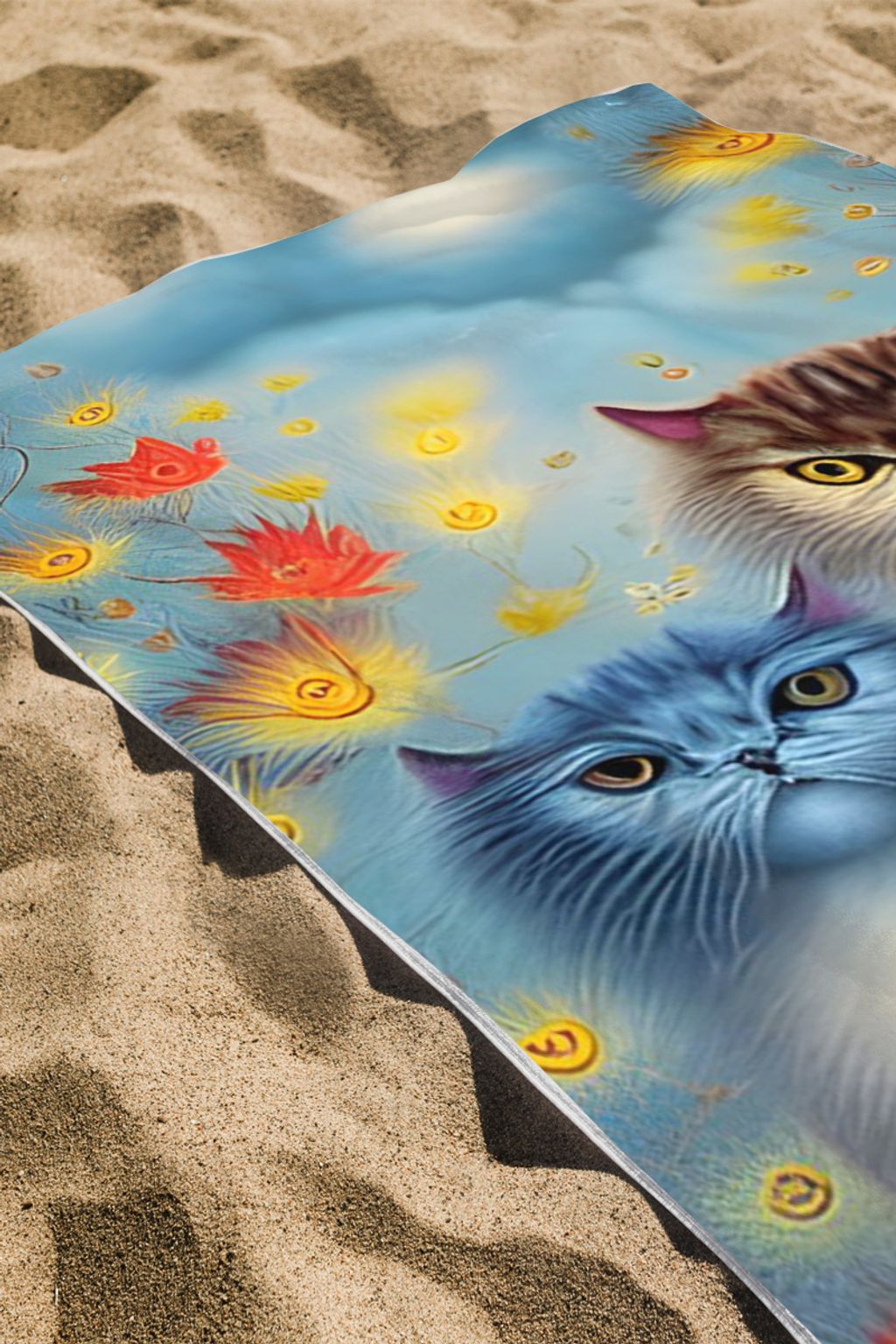Picture of Two Paws Think Alike - Cat Couple in Autumn Joy Beach Towel
