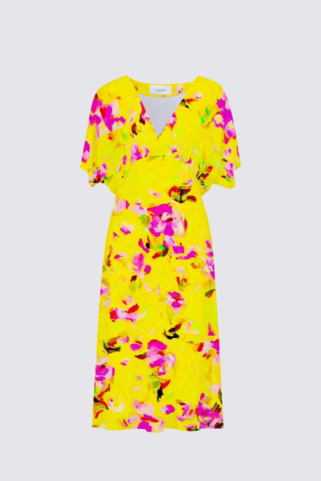 Picture of Yellow pink floral  Sarah V-neck Dress