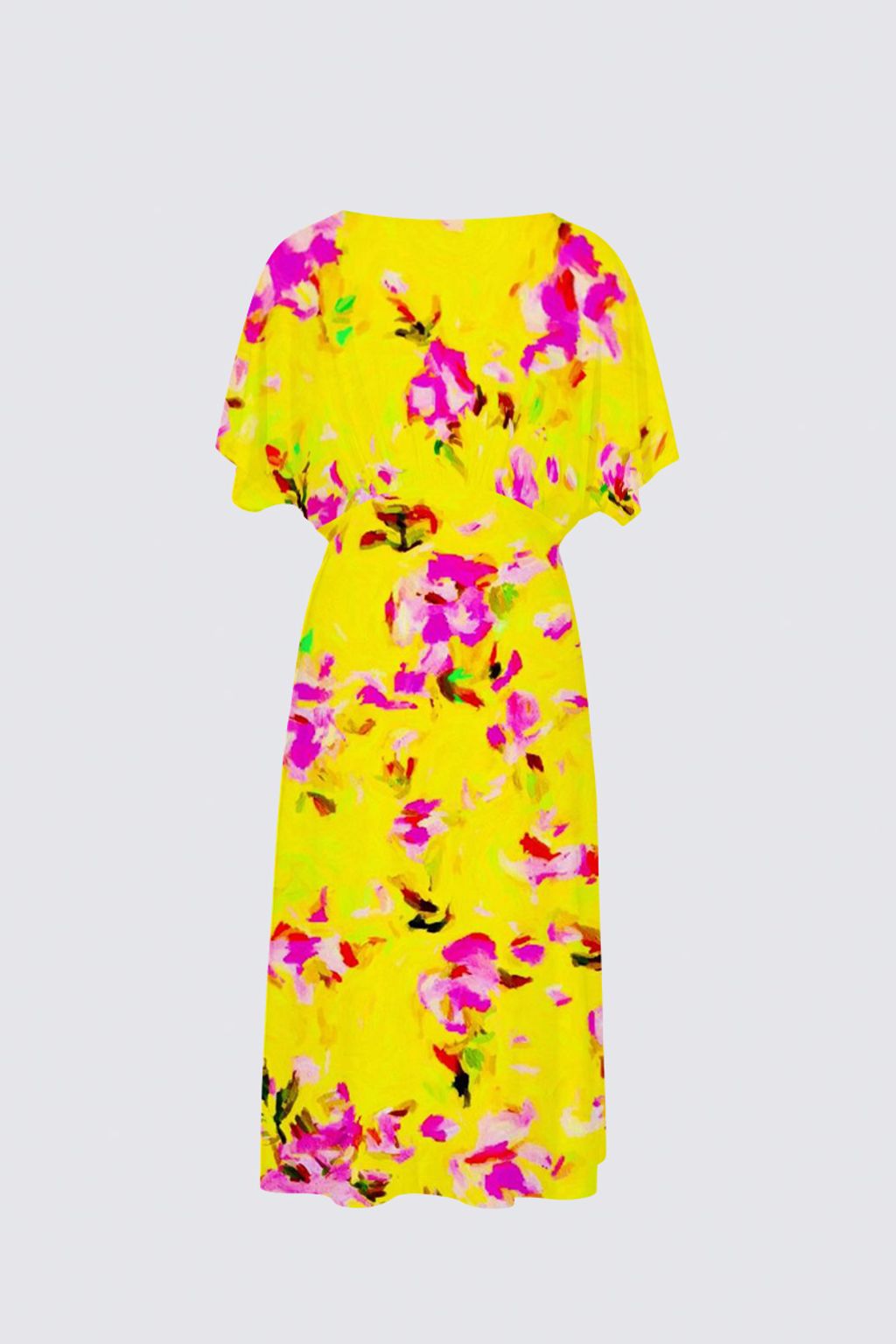 Picture of Yellow pink floral  Sarah V-neck Dress
