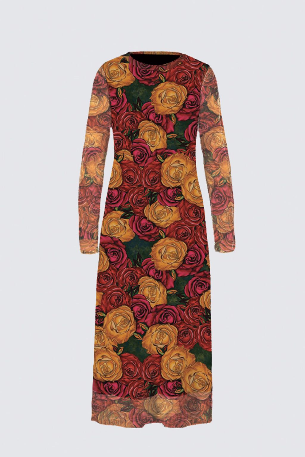 Picture of Warm Painted Roses Pattern Daniela Black Maxi Dress 