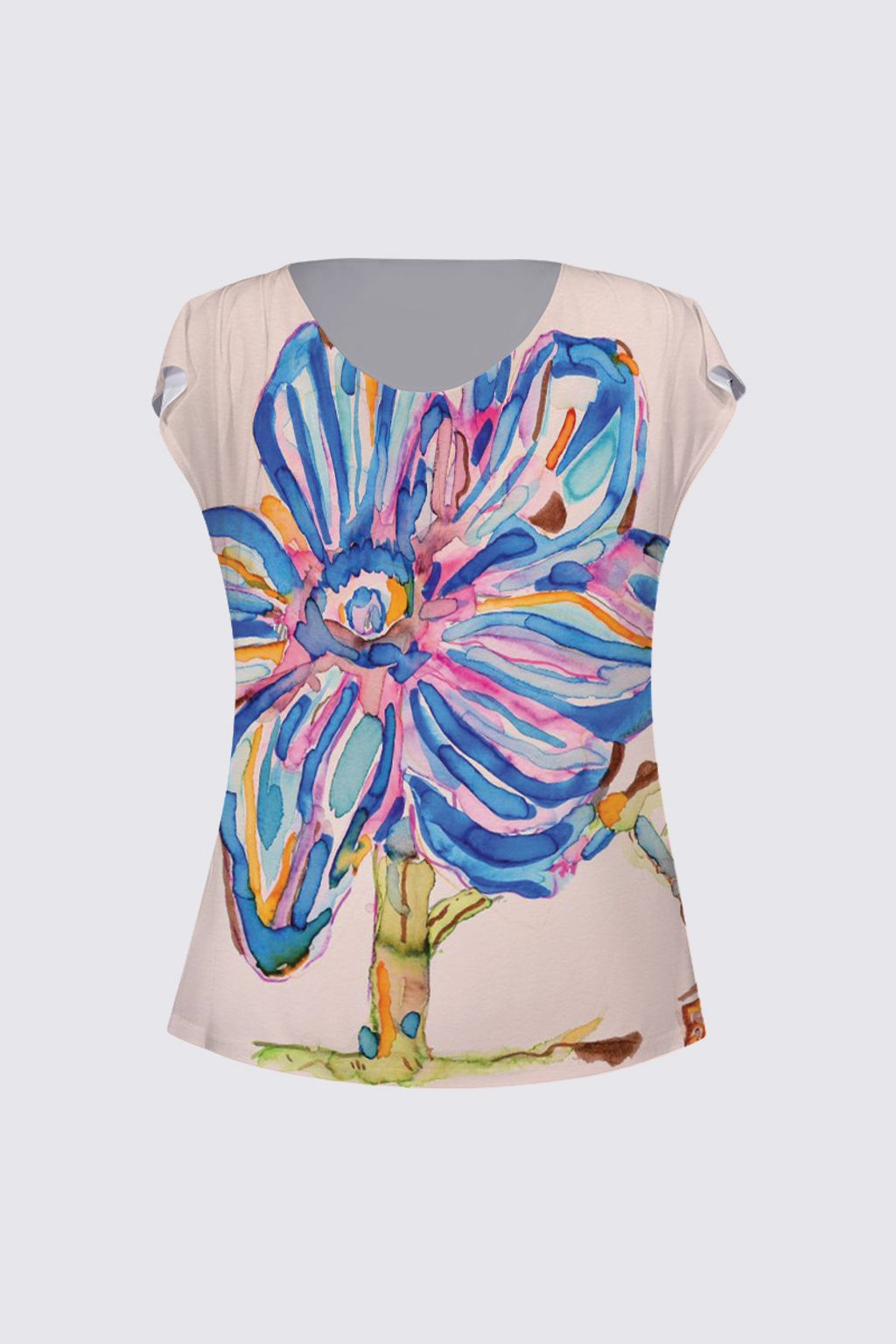 Picture of Blue Poppy into White Julie Drape T-shirt