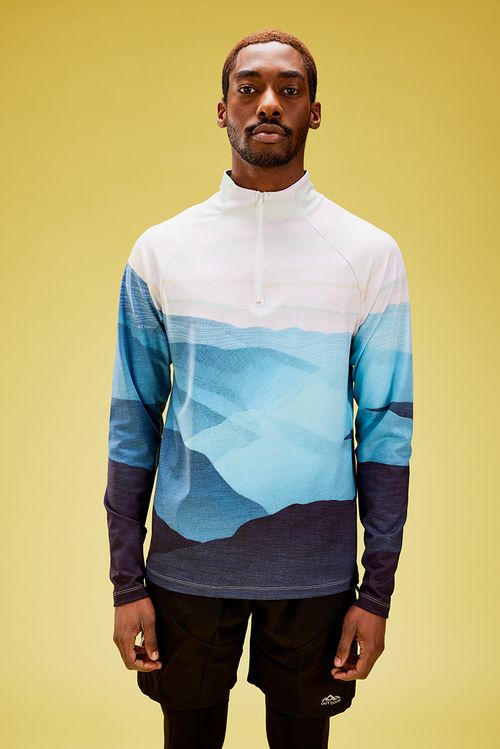Picture of Green and Cream Sky Sydney half-zip Top