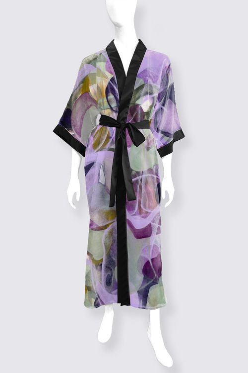 Lilac Sway Phoenix Long Satin Kimono -Le Galeriste - Wearable Art