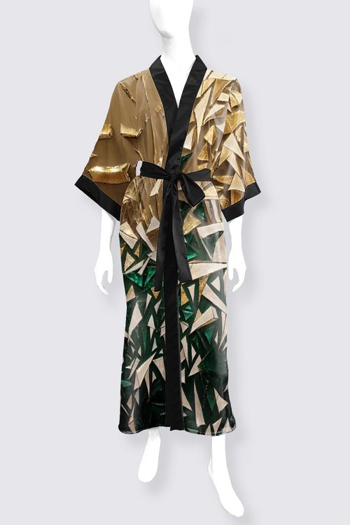 Eclats dEmeraude Phoenix Long Satin Kimono