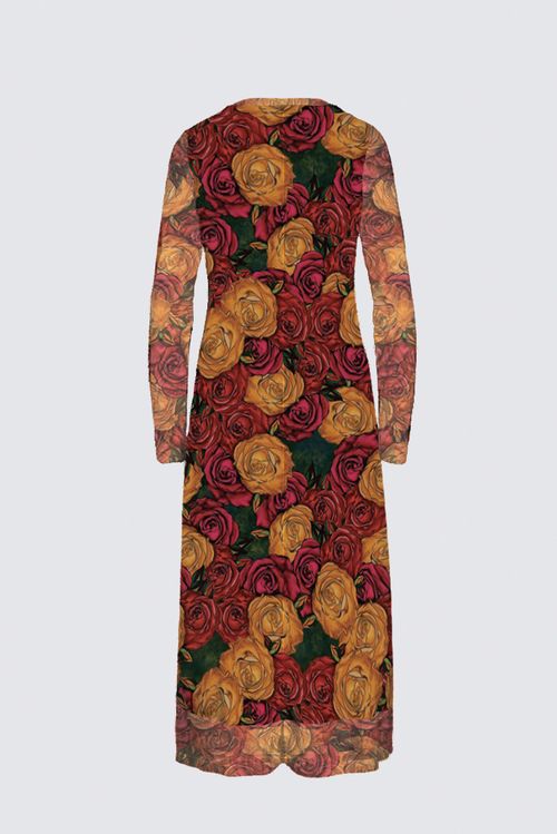Picture of Warm Painted Roses Pattern Daniela Black Maxi Dress 